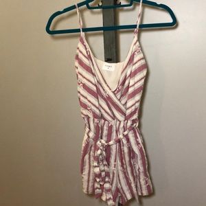 Red white and gray striped romper